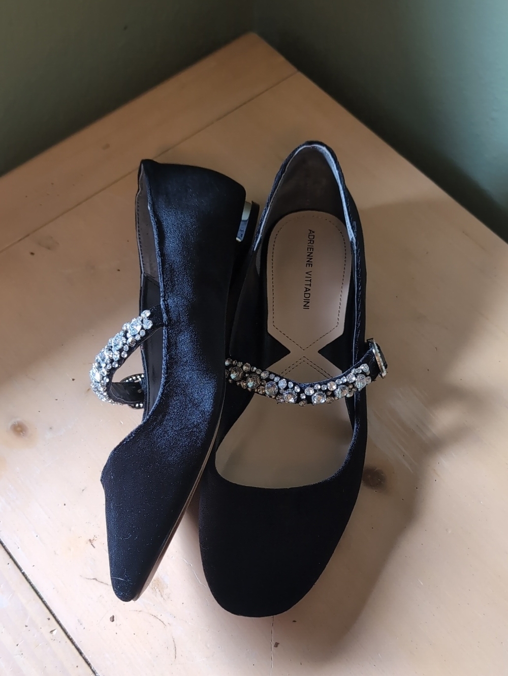 Adrienne Vittadini Aronni Black Velvet Crystal-Embellished Mary Jane Flats - Picture 2 of 9